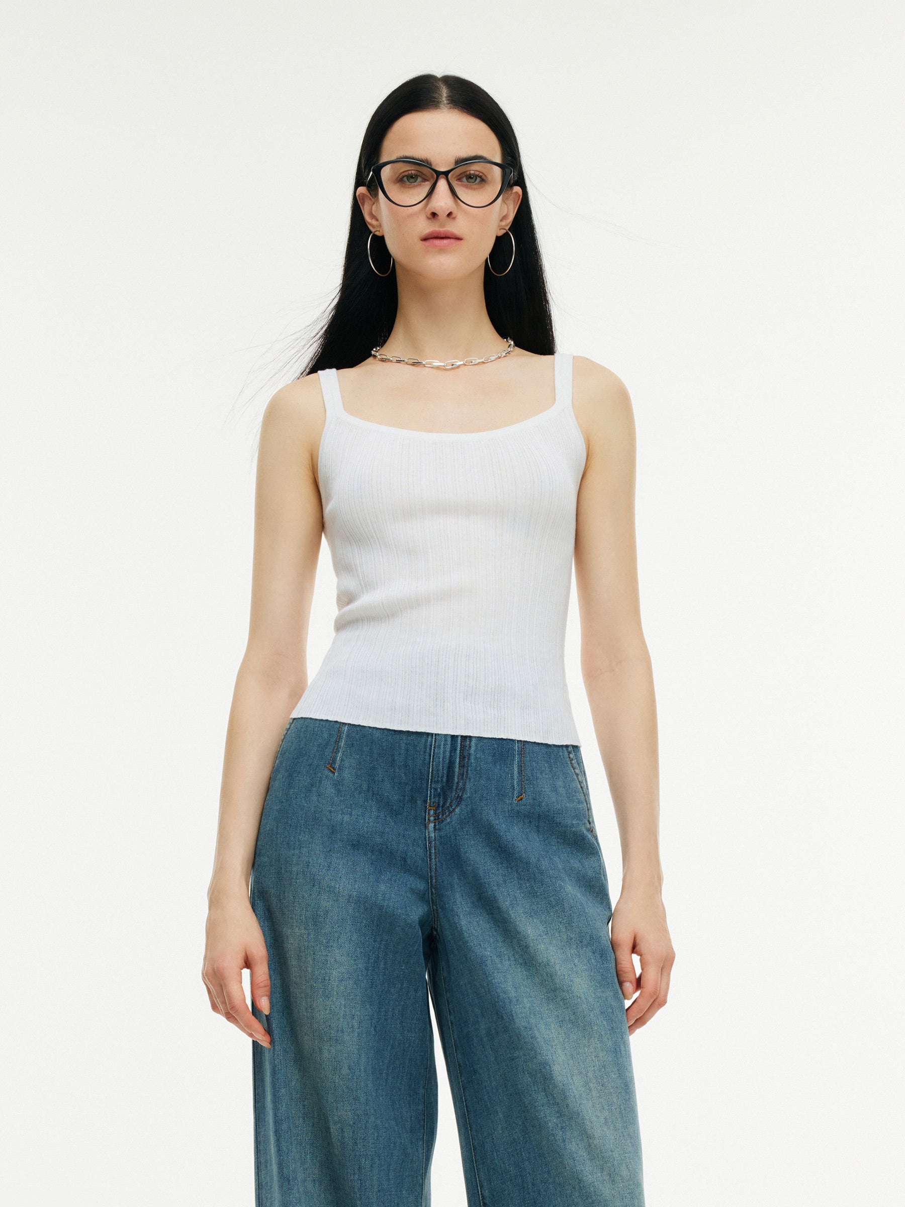 Tencel Mulberry Silk Blend Women Knit Stretchy Tank Top GOELIA