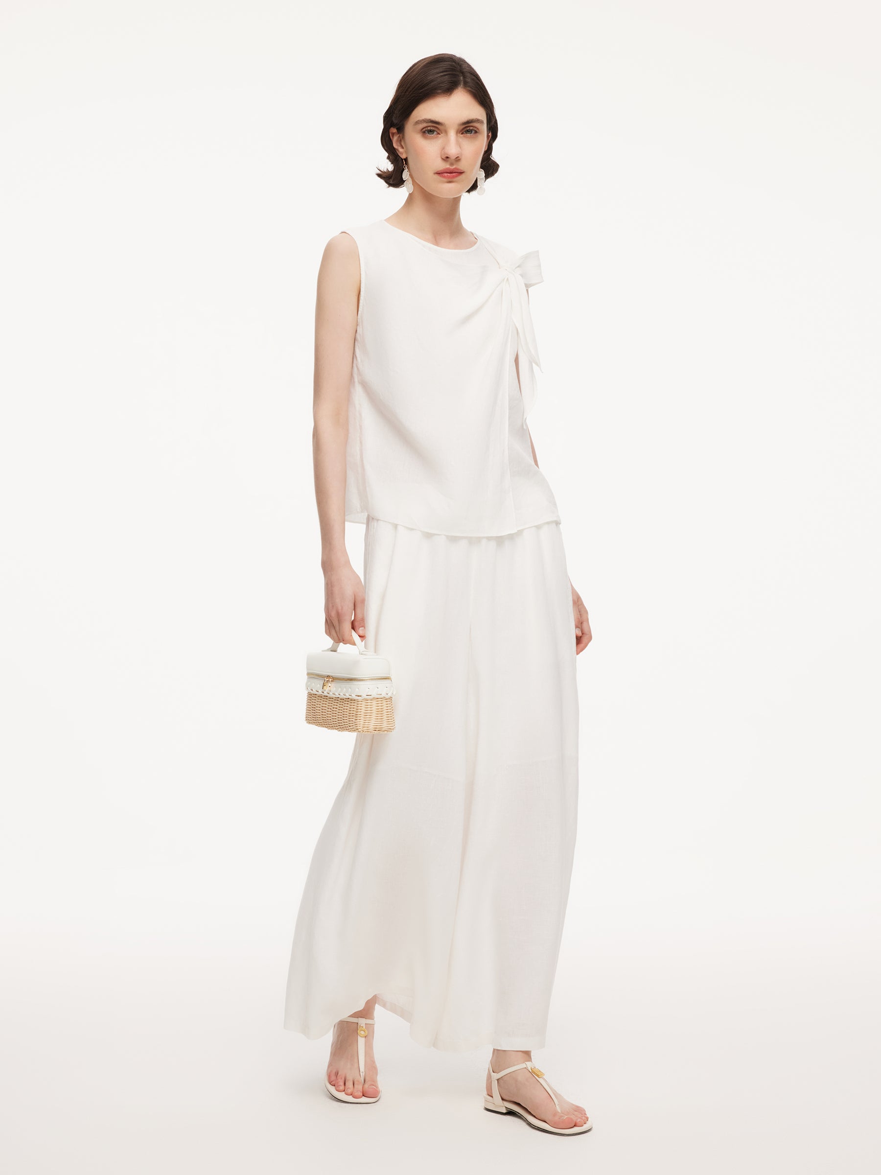 [Preview] 100% Linen Front Knot Tank Top And Pants Two-Piece Set GOELIA