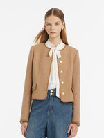 Washable Wool Round Neck Single-Breasted Women Jacket GOELIA