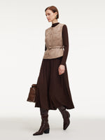 Faux Suede Vest And Knit Dress Two-Piece Set With Belt GOELIA