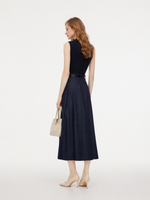 Lyocell Blend Patchwork Women Sleeveless Maxi Dress With Belt GOELIA