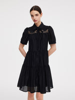 Tencel Blend Women Tiered Mini Dress With Ribbon GOELIA