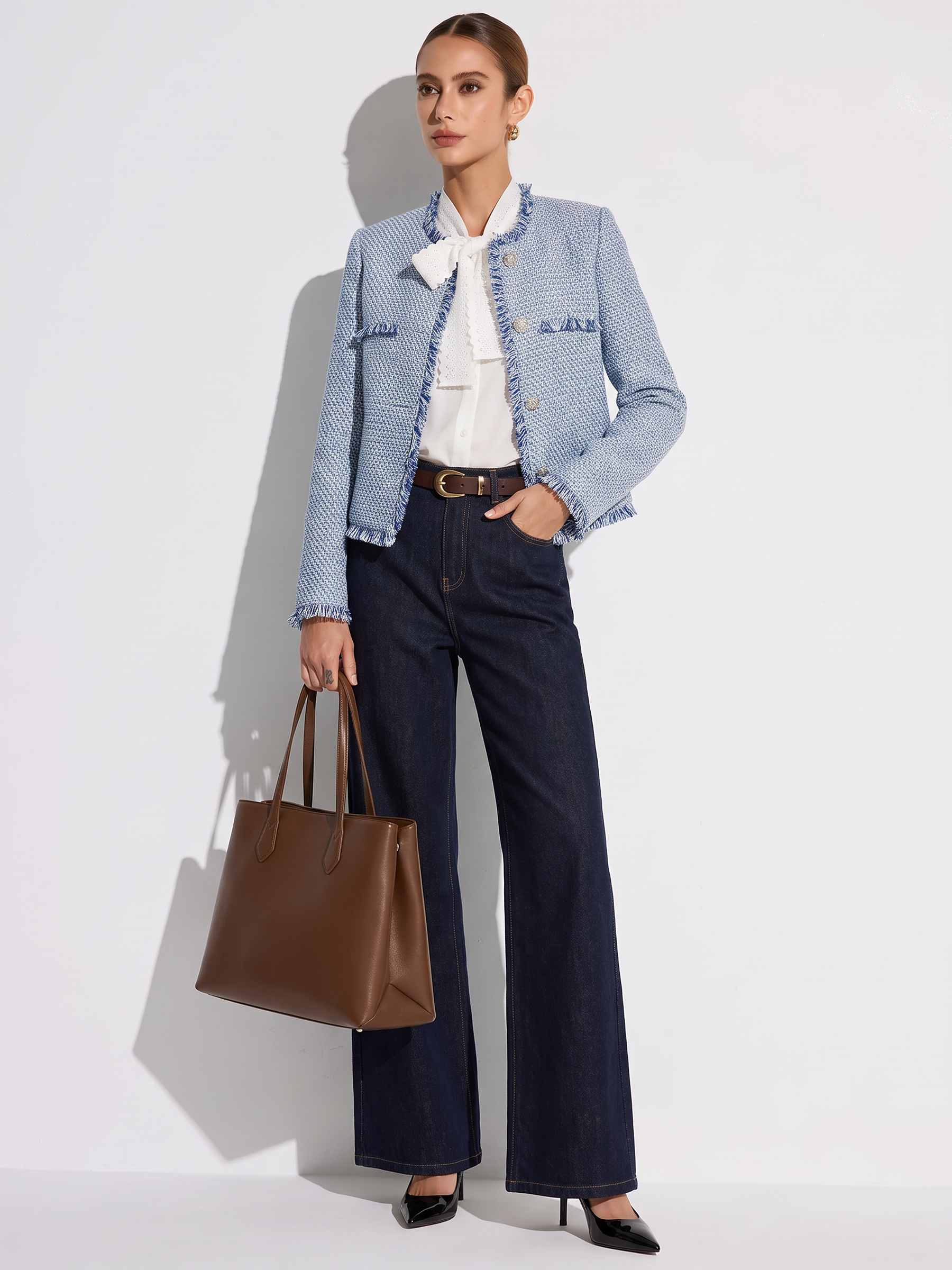 Tweed Fringe Trim Women Jacket GOELIA