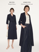 Linen Blend Stretch Women Belted Trench Midi Dress GOELIA