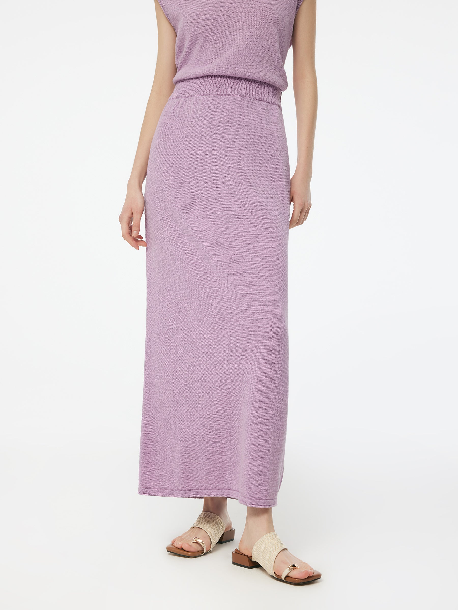 Linen Cotton Blend Women Knit Skirt GOELIA