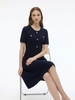 Tencel Blend Gathered Waist Women Textured Midi Dress GOELIA