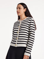 Button Up Woolen Striped Lady Cardigan GOELIA