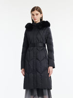 Gathered Waist Long Goose Down Garment With Faux-Fur Collar GOELIA