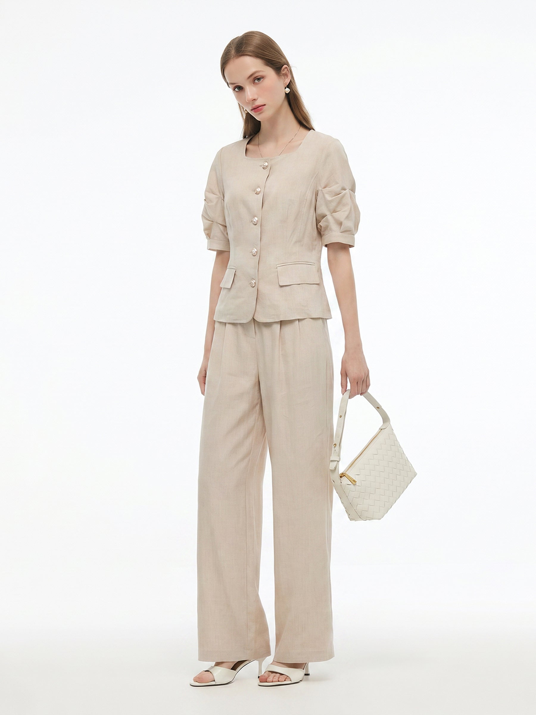 Tencel Linen Blend Shirt And Pants Two-Piece Set GOELIA