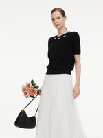 Lyocell Blend Beaded Bowknot Women Knit Top GOELIA