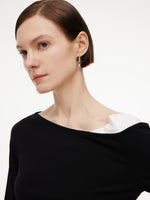 Boat Neck Asymmetrical Hem Women Color Block Knit Top GOELIA