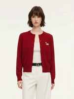 100% Wool Color Block Pony Embroidered Women Cardigan GOELIA