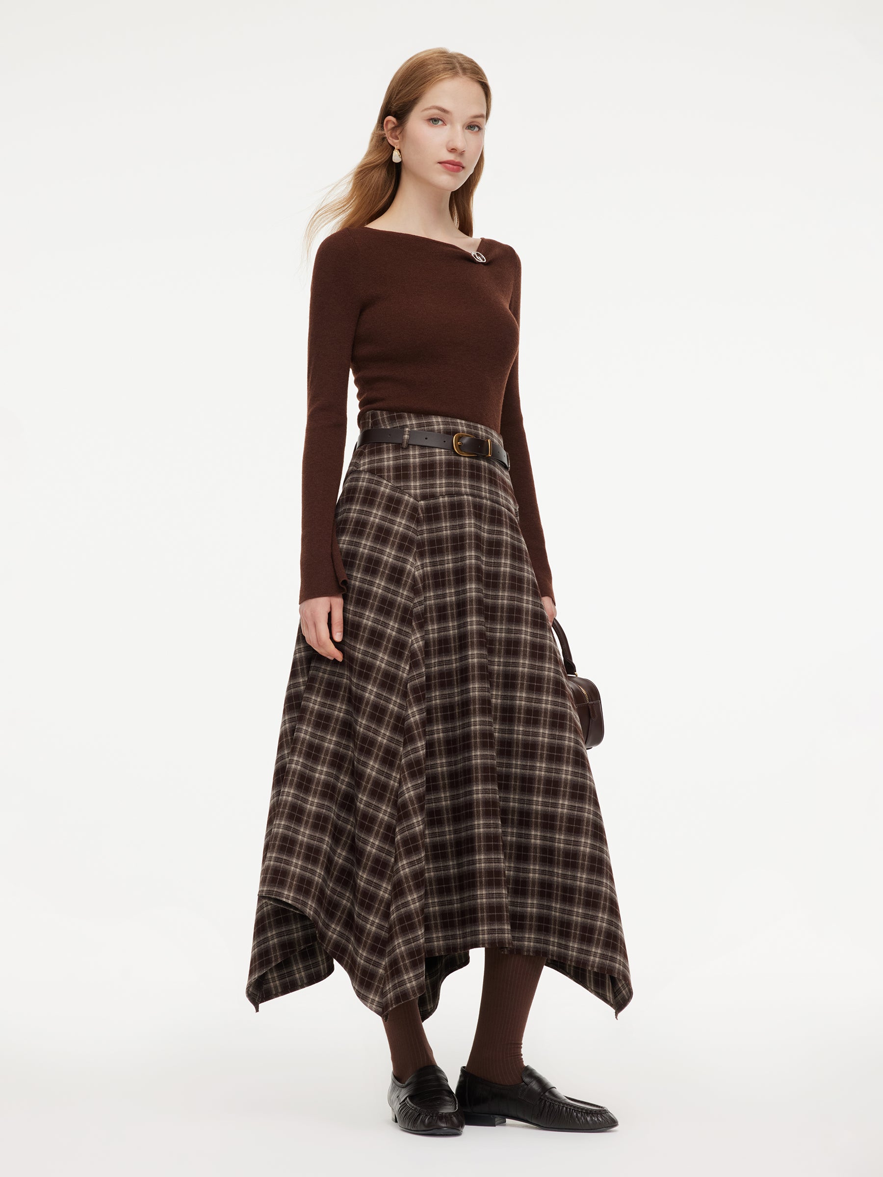 A-Line Plaid Women Skirt With Belt GOELIA