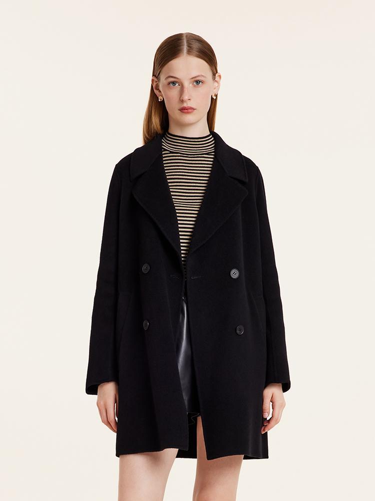 Wool And Cashmere Double-Faced Notched Lapel Women Coat GOELIA