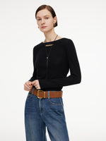 [Preview] Wool Blend Women Knit Top With Detachable Lariat Necklace GOELIA