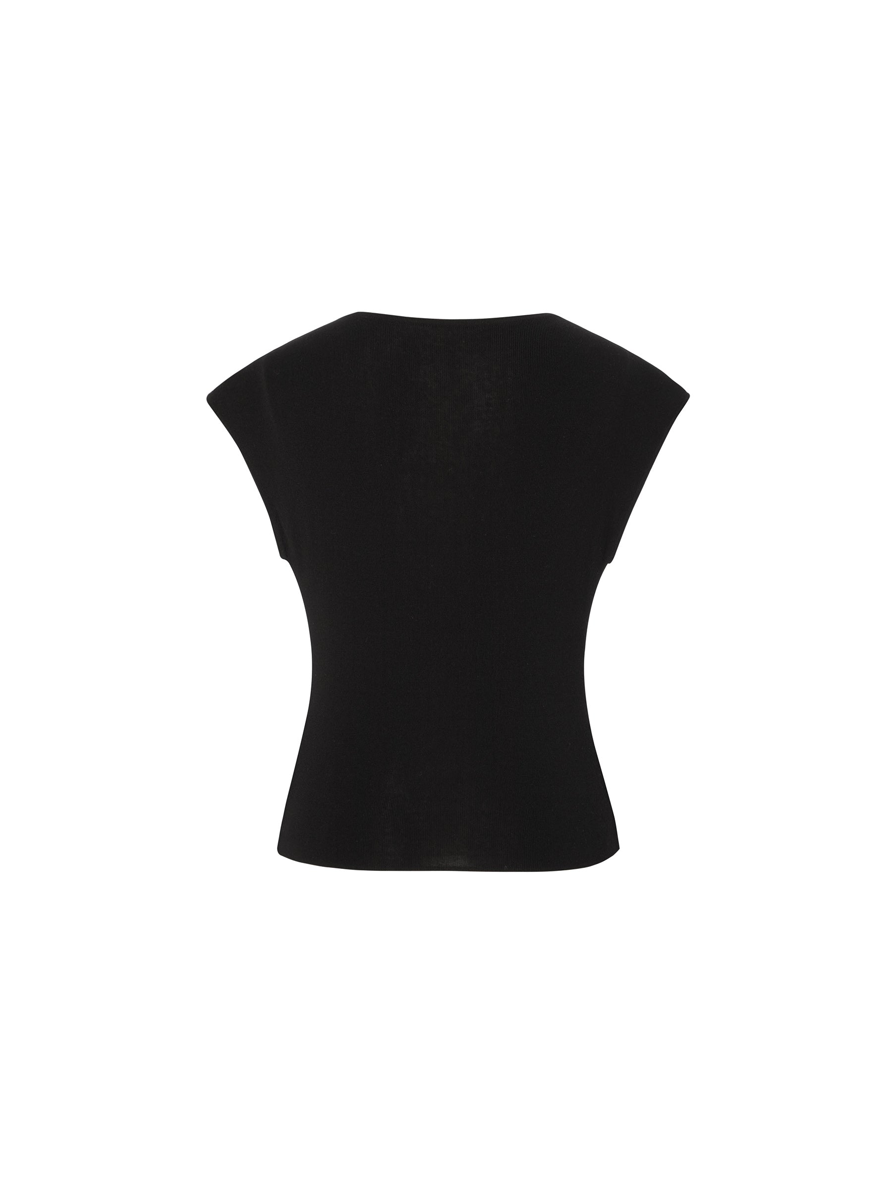 [Preview] Tencel Mulberry Silk Cowl Neck Women Cap Sleeve Knit Top GOELIA