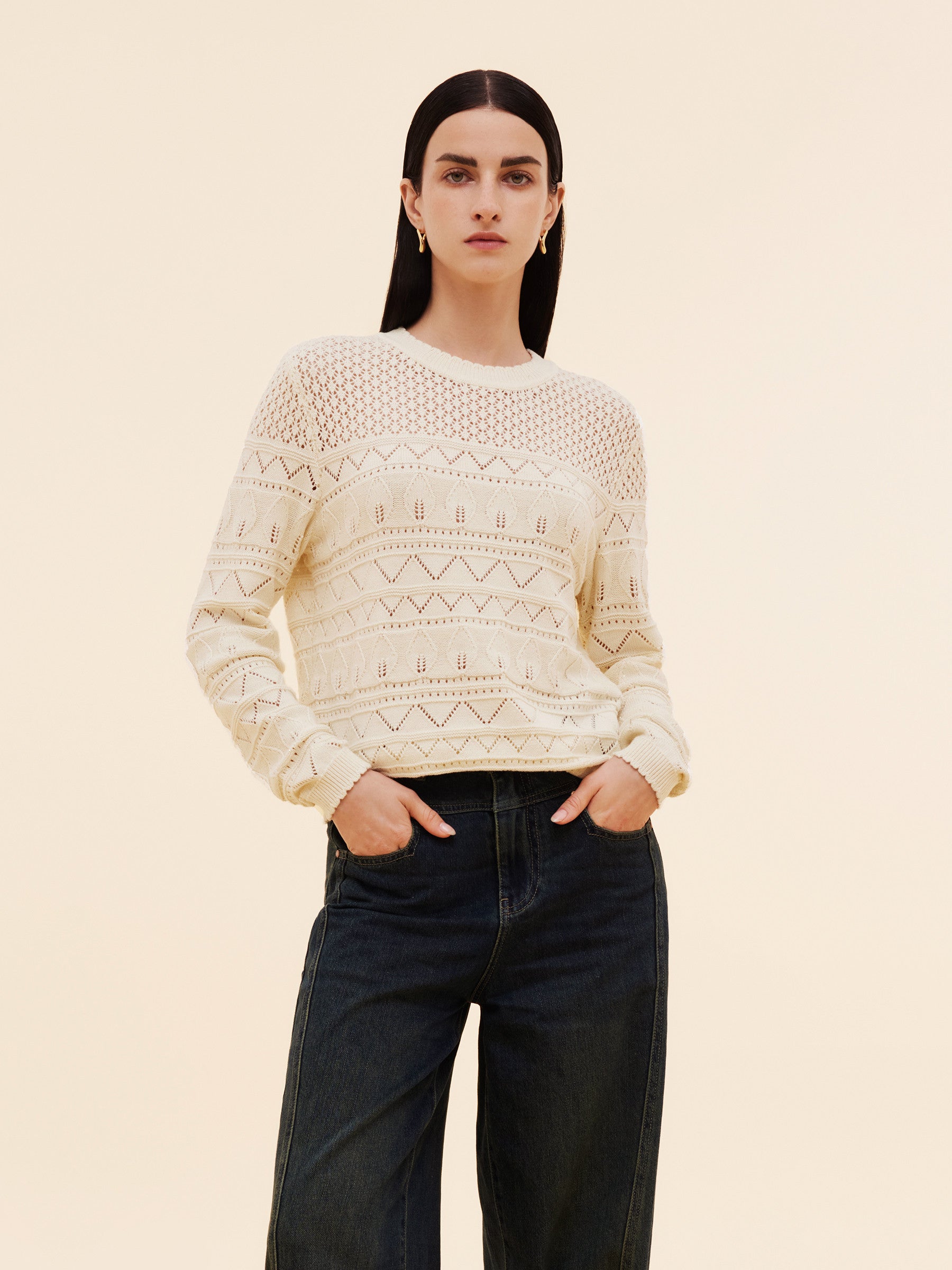 Cotton Sequins Women Open-Knit Top GOELIA
