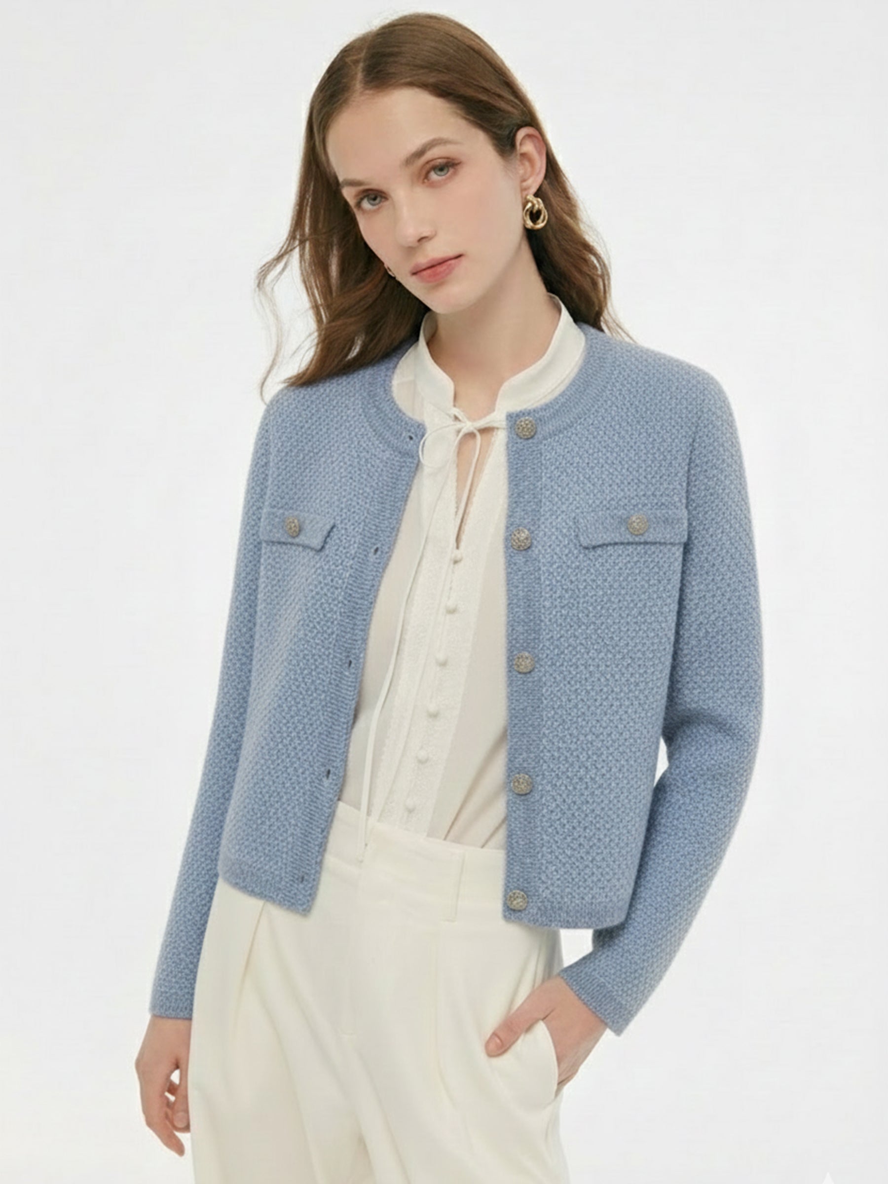 Round Neck Single-Breasted Women Cardigan GOELIA