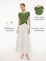 Lyocell Blend Off Shoulder Women Knit Top With Detachable Magnetic Flower GOELIA