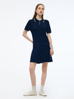 Lyocell Blend Polo Knit Top And Pleated Skirt Two-Piece Set GOELIA
