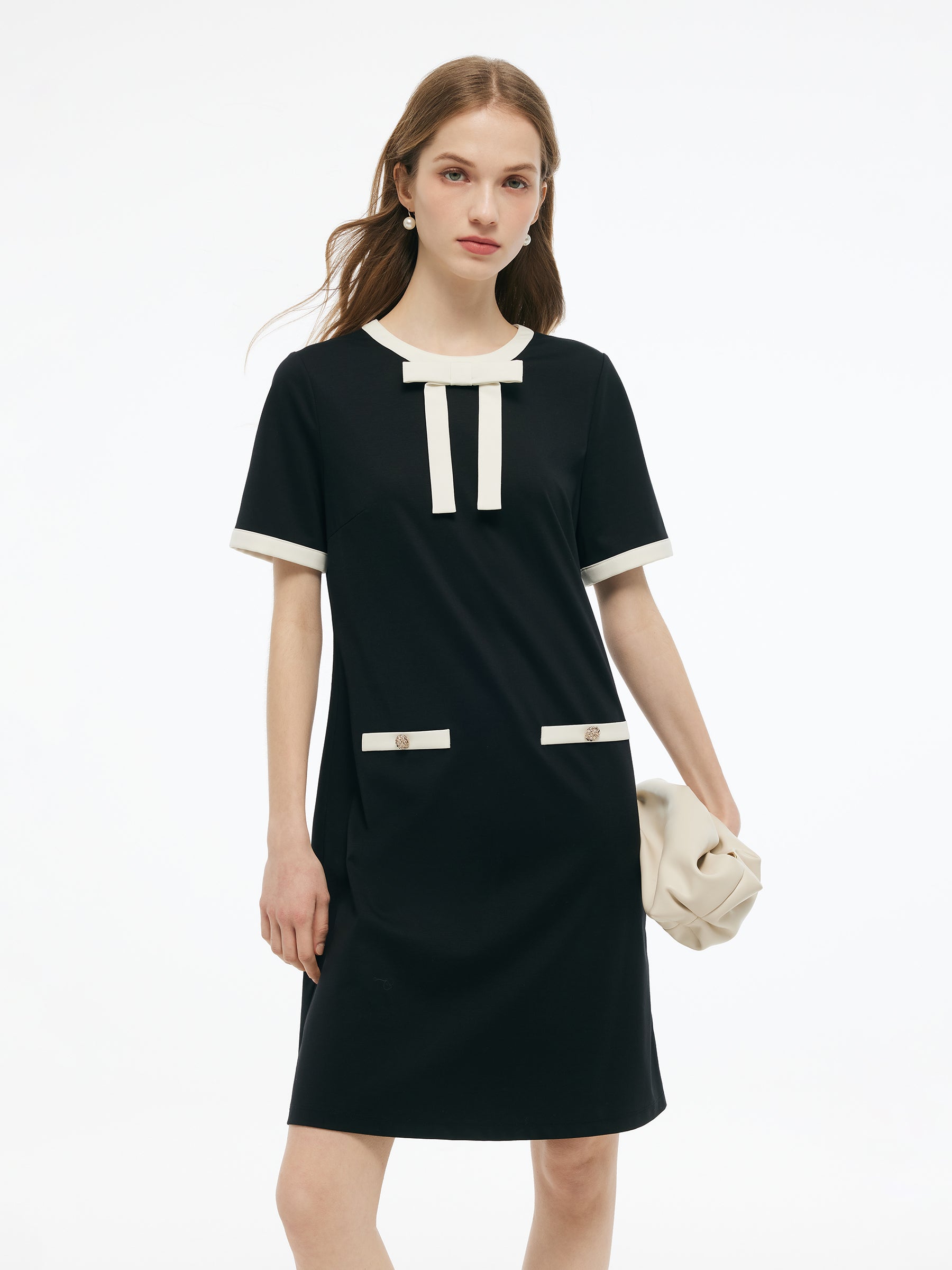 Tencel Blend Contrast Trim Women Knit Mini Dress GOELIA