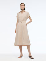 100% Acetate V-Neck Women Maxi Dress With Belt GOELIA
