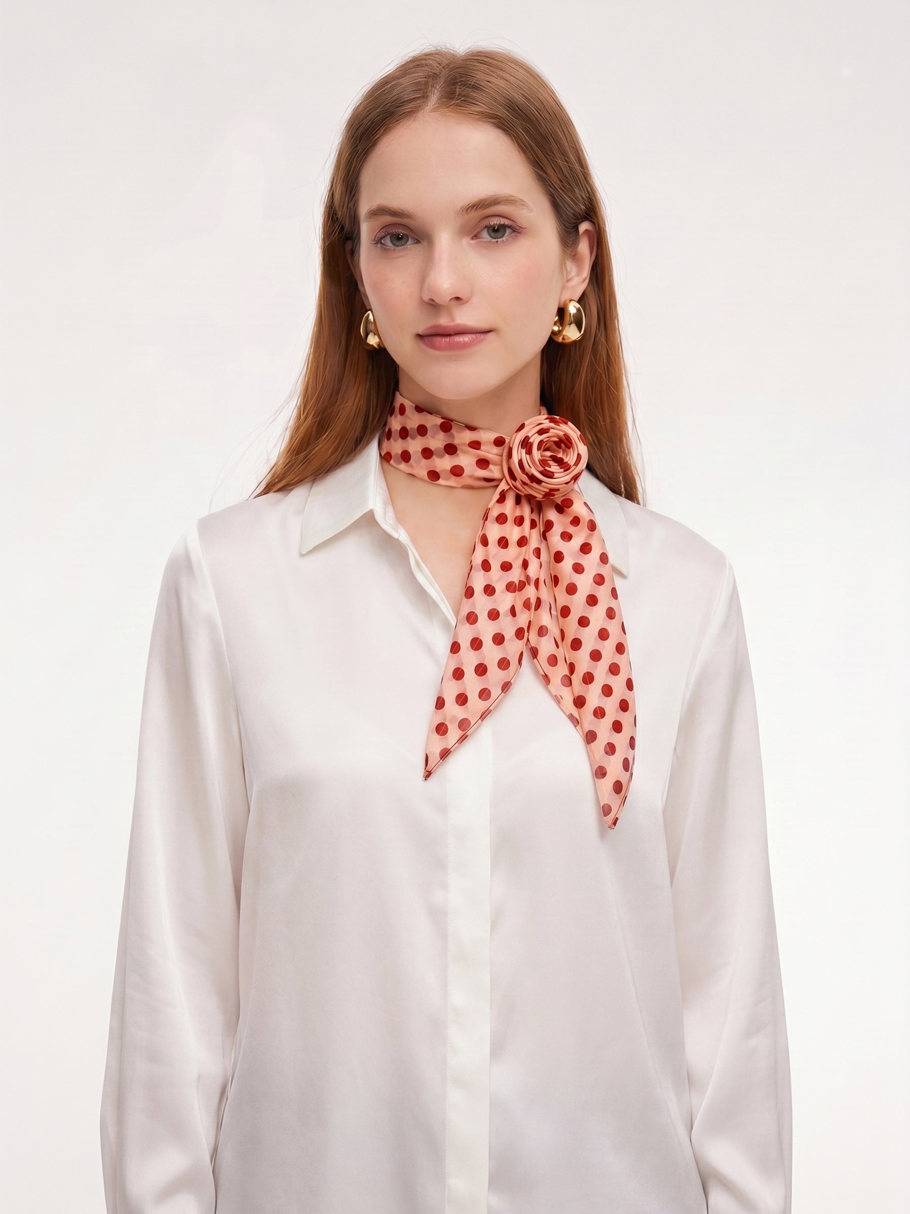 Polka Dots Scarf With Floral Clip GOELIA