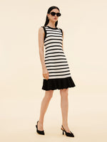 Tencel Blend Stripe Contrast Trim Women Knit Mini Tank Dress GOELIA