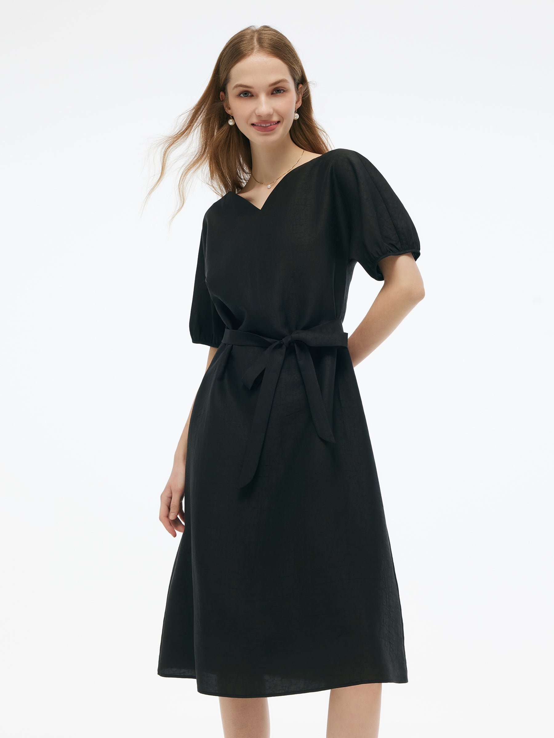 18MM Gambiered Canton Gauze Women Midi Dress GOELIA