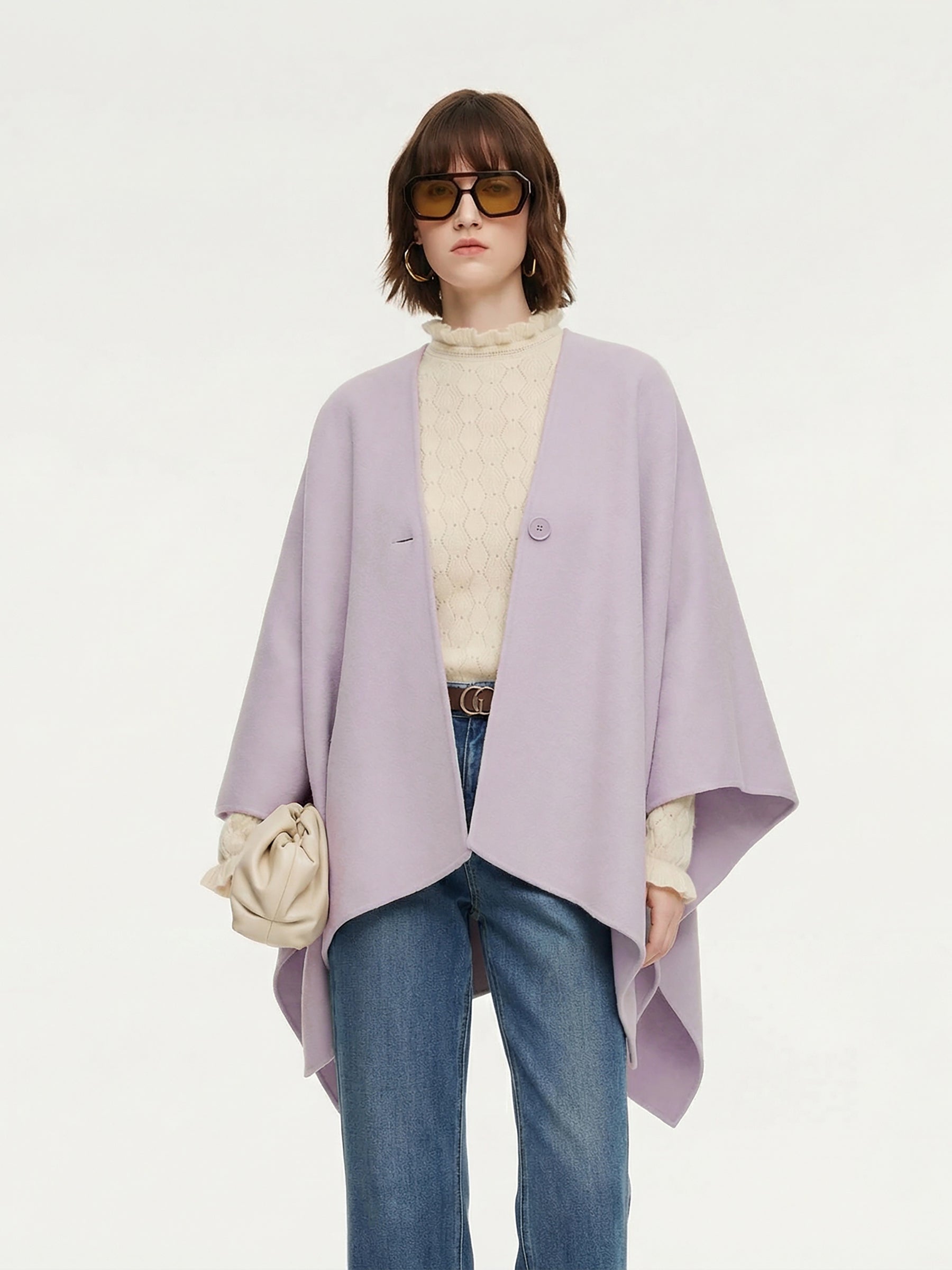 100% Wool One Button Women Poncho GOELIA