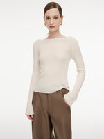 Wool Blend Boat Neck Women Knit Top With GO Letter Clip GOELIA