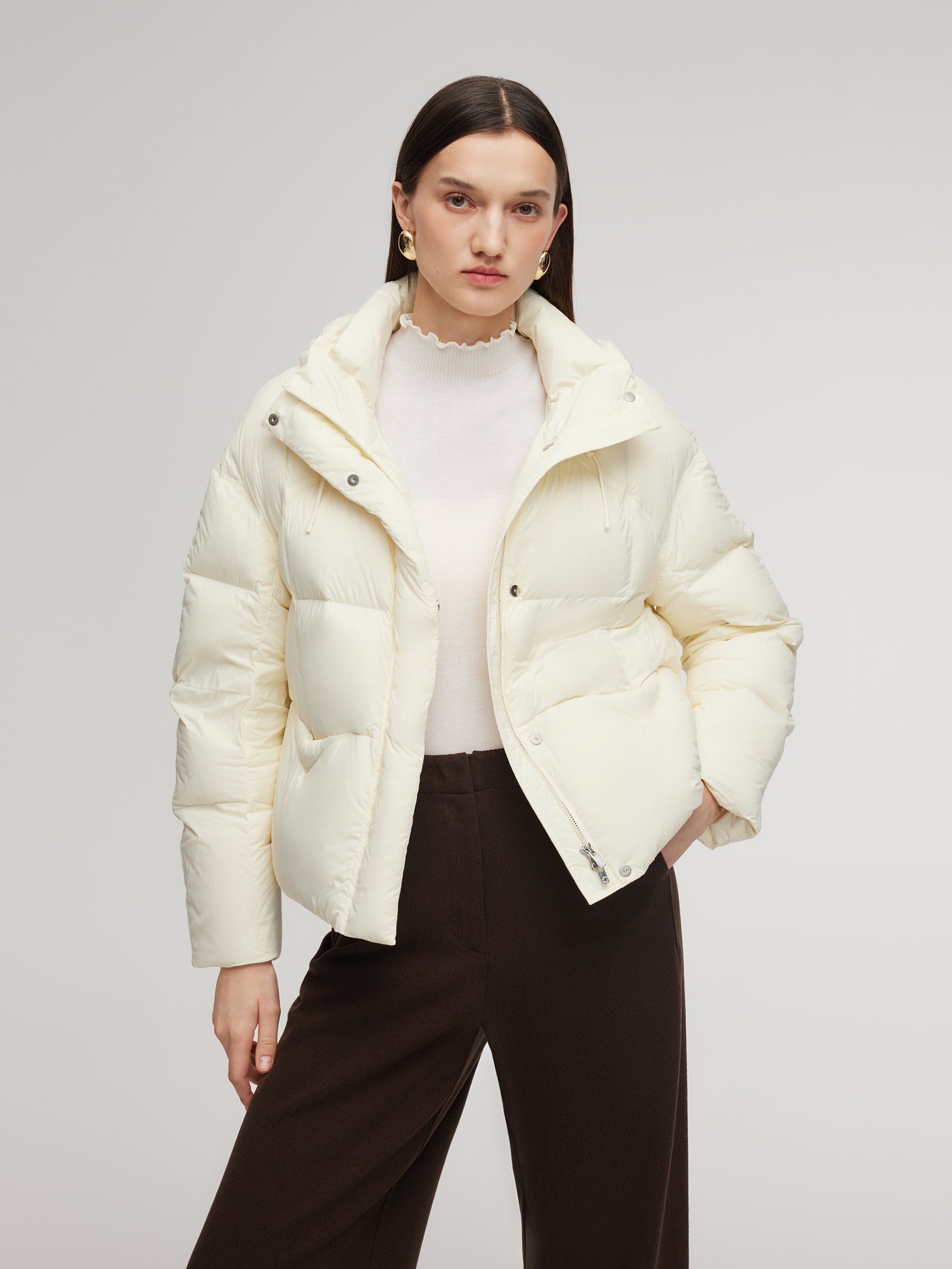 Lightweight Drawstring Hem Hooded Goose Down Jacket GOELIA