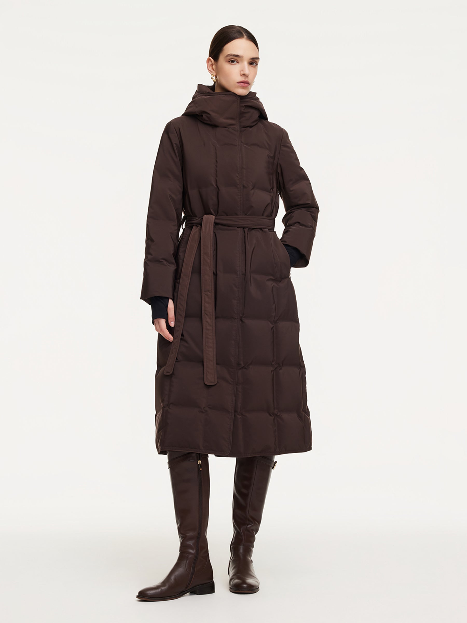[Preview] Hooded Goose Down Self-Tie Belt Overcoat GOELIA