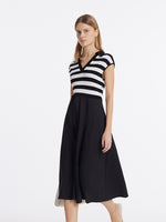 Tencel Striped Patchwork Women Midi Dress GOELIA