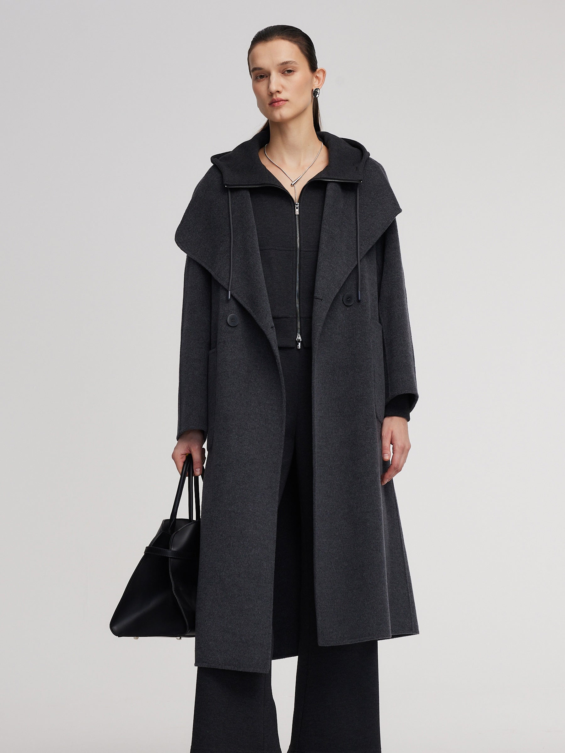 [Preview] 100% Wool Windproof Wide Lapel Women Belted Overcoat GOELIA
