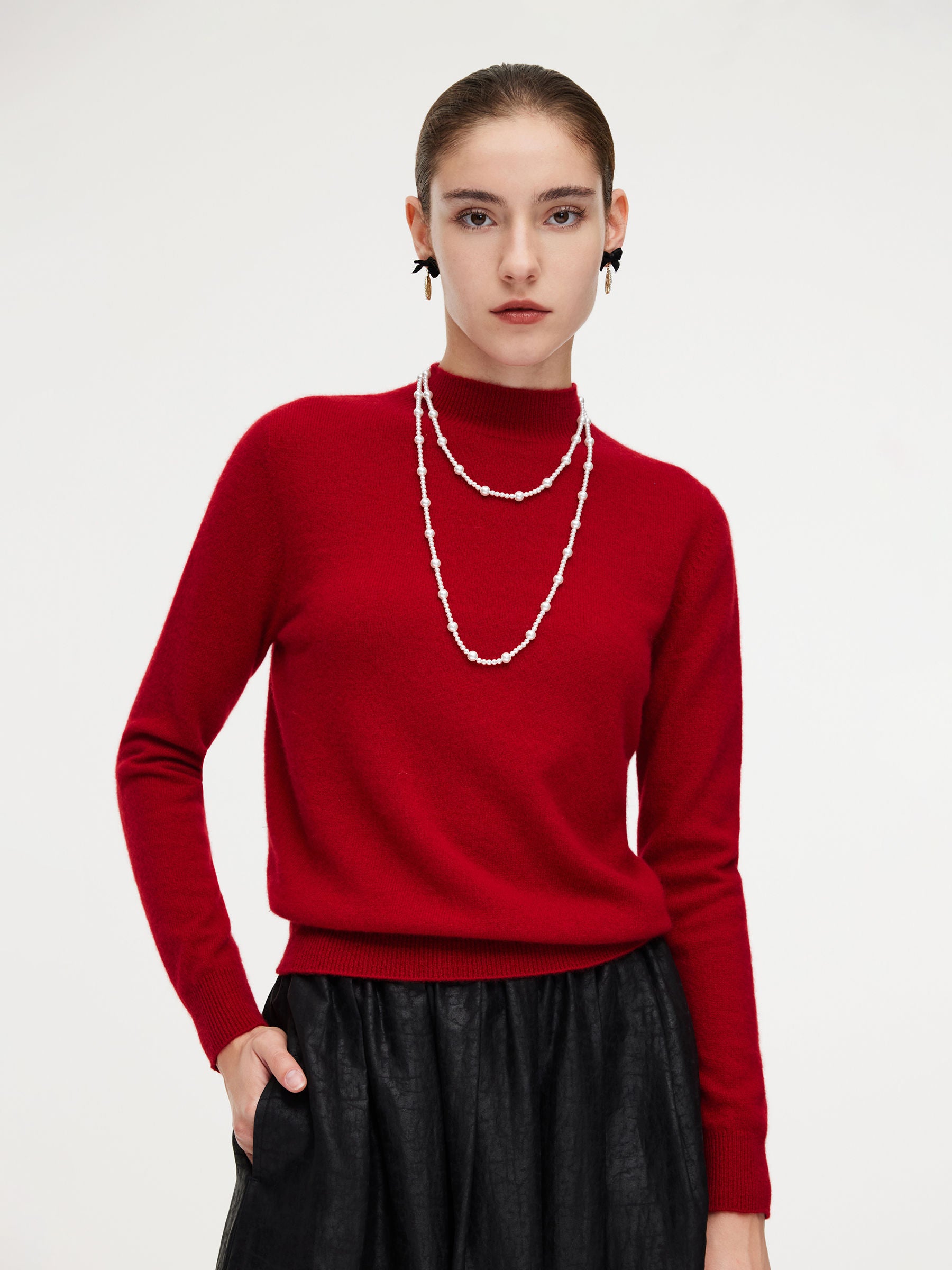 [Preview] 100% Cashmere Mock Neck Women Knit Top GOELIA