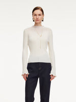 Tencel Wool Blend Mock Neck Women Knit Top GOELIA