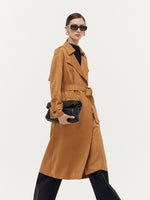 Faux Suede Women Trench Coat With Belt GOELIA