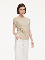 Lyocell Blend Side Drawstring Women Asymmetric Knit Top GOELIA