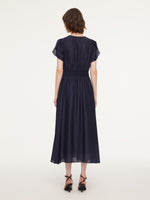 Tencel Blend Twist Front V-Neck Women Maxi Dress GOELIA