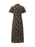 Mulberry Silk Slit Rose Printed Women Qipao Midi Dress GOELIA