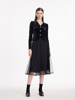 Wave Cut V-Neck Velvet Top And Tulle Skirt Two-Piece Set GOELIA