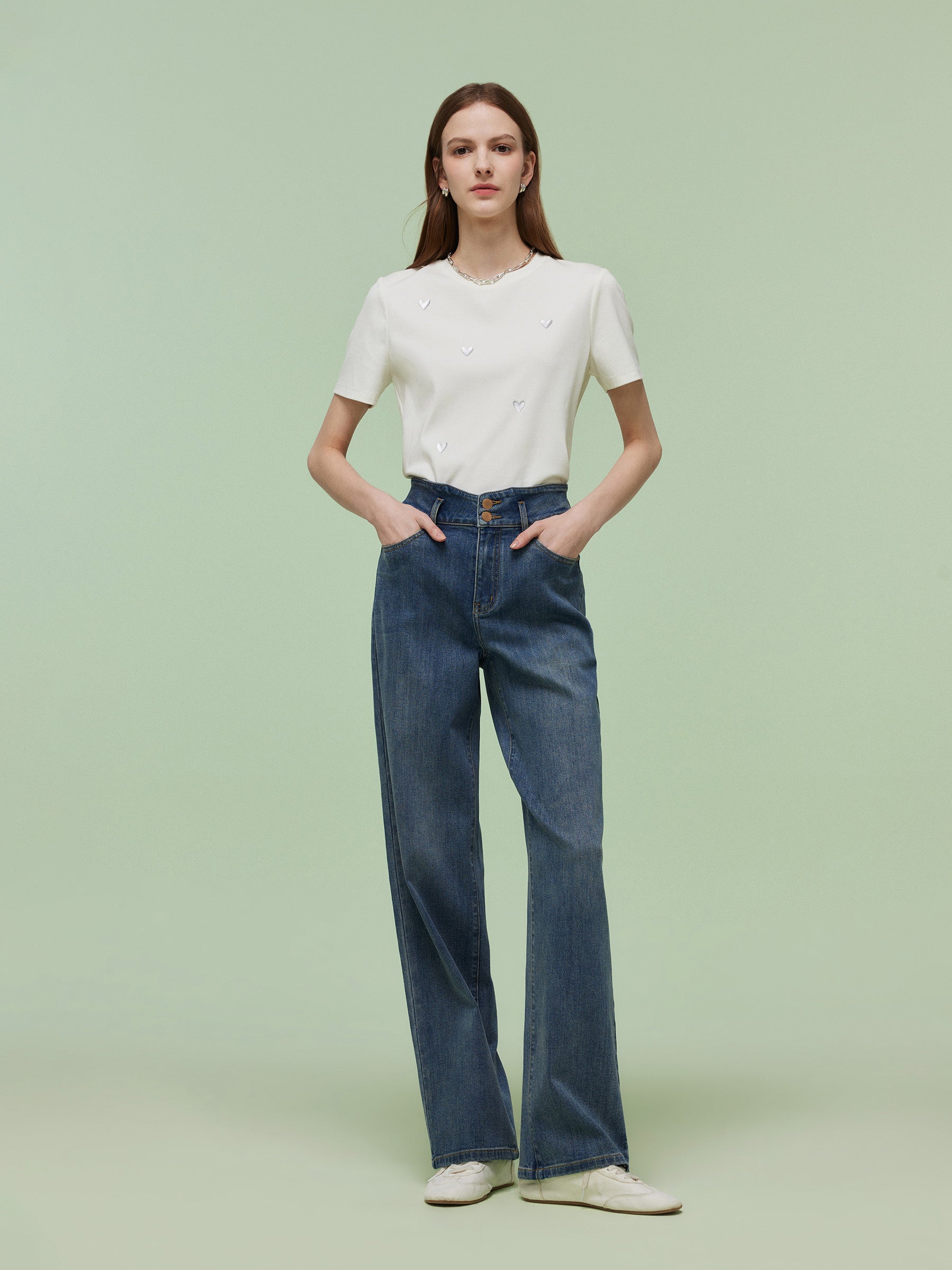 Denim Women High-waisted Straight Leg Jeans GOELIA
