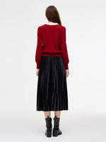 Knit Top And Velvet Pleated Skirt Two-Piece Set With Detachable Ribbon GOELIA