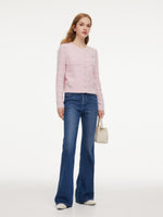 Wool Blend Round Neck Sequins Women Cardigan GOELIA