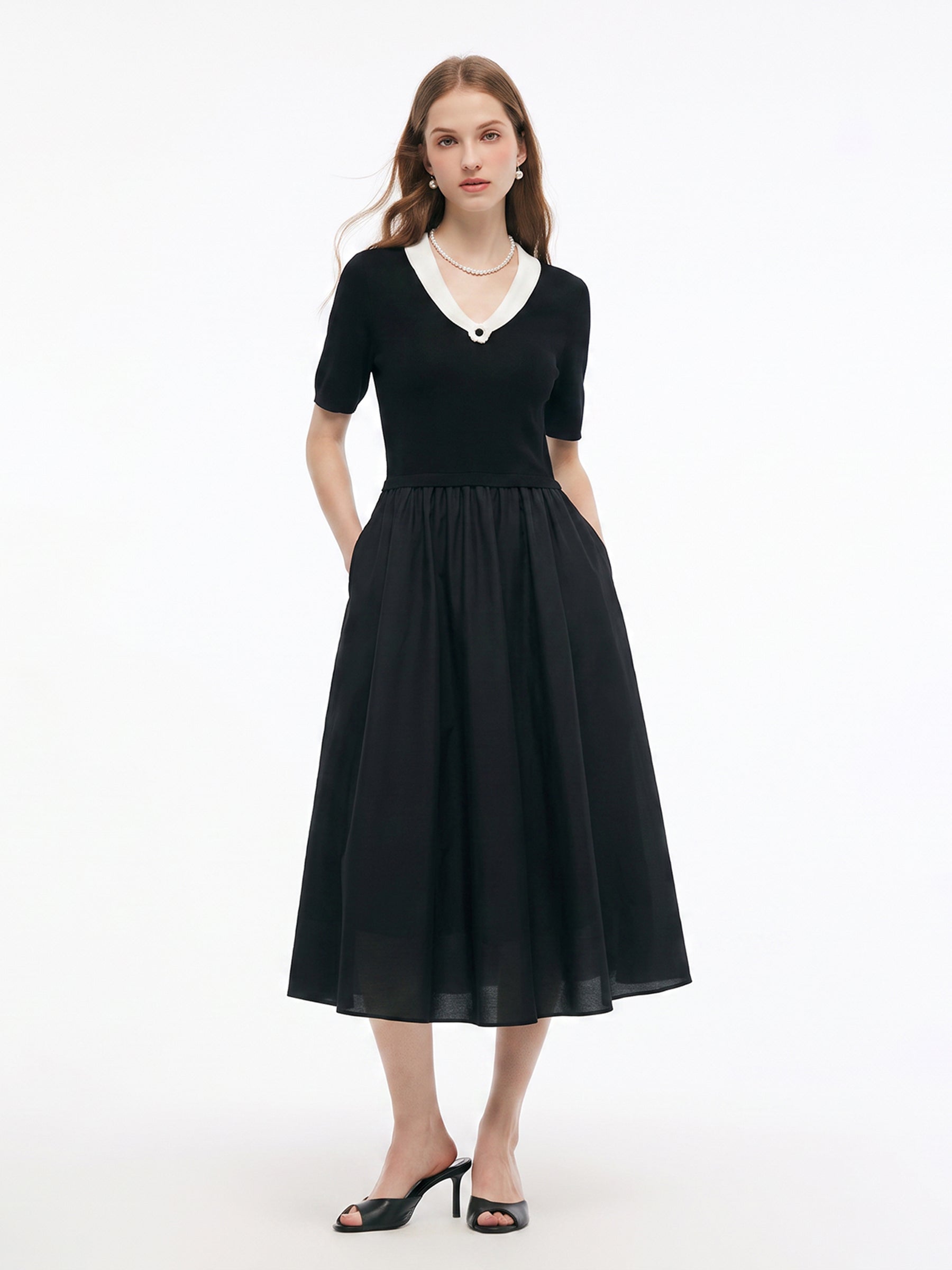 Lyocell Blend Patchwork Gather-Waisted Women Maxi Dress GOELIA