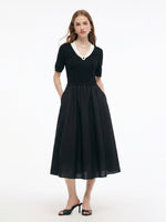 Lyocell Blend Patchwork Gather-Waisted Women Maxi Dress GOELIA