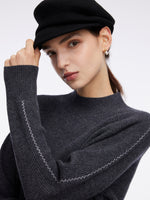 100% Wool Stitch Trim Women Sweater GOELIA