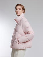 [Preview] Goose Down Cropped Jacket With Detachable Knit Hood GOELIA