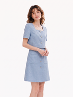 Acetate Blend Tweed Sequins Square Neck Women Mini Dress GOELIA